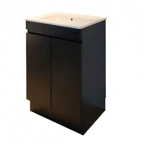 MADRID 600X460X850MM PLYWOOD FLOOR STANDING VANITY - BLACK WITH CERAMIC TOP